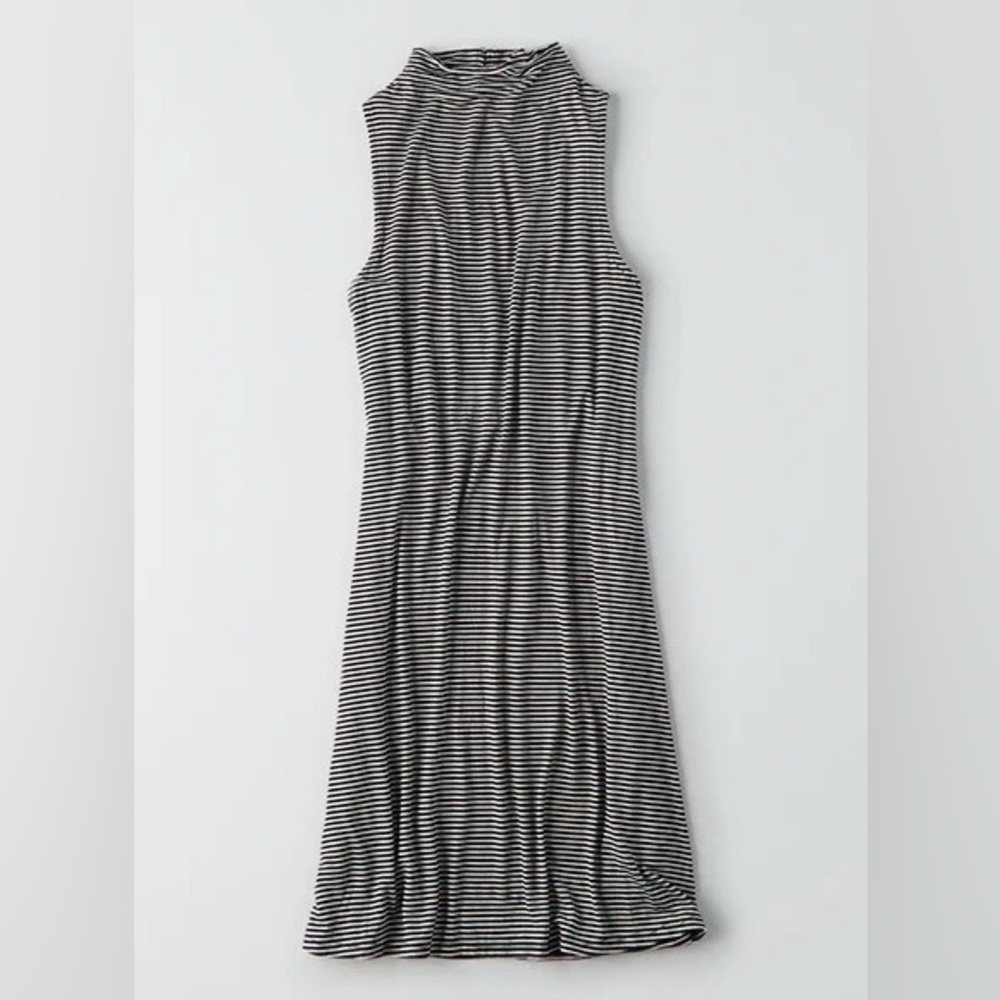 American Eagle Soft & Sexy Mock Neck Striped Sleeveless Dress AEO Black White